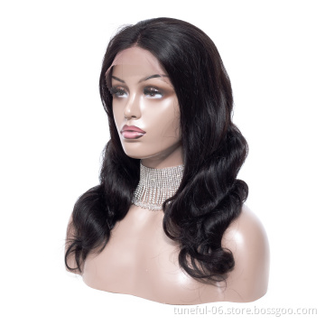 Tuneful wholesale brazilian remy hair 18018 13*4 frontal lace wig 100% virgin human hair body weave black color hot on sale